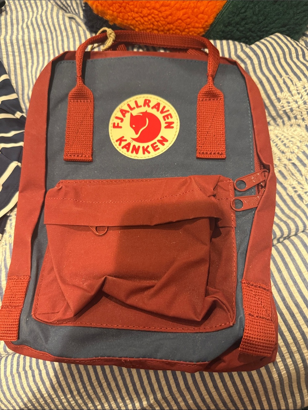 Fjallraven Kånken Rust Red and Navy Blue Backpack